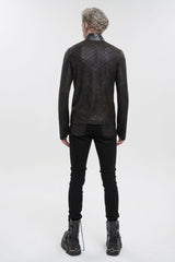 Black Stand Collar Long Sleeves Faux Leather Splice Men's Gothic Shirt - Product - 4