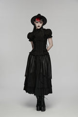Black High Waisted Multi-Layered Floral Embroidered Lace Pleated Women's Gothic Elegant Cosplay Skirt - Product - 8