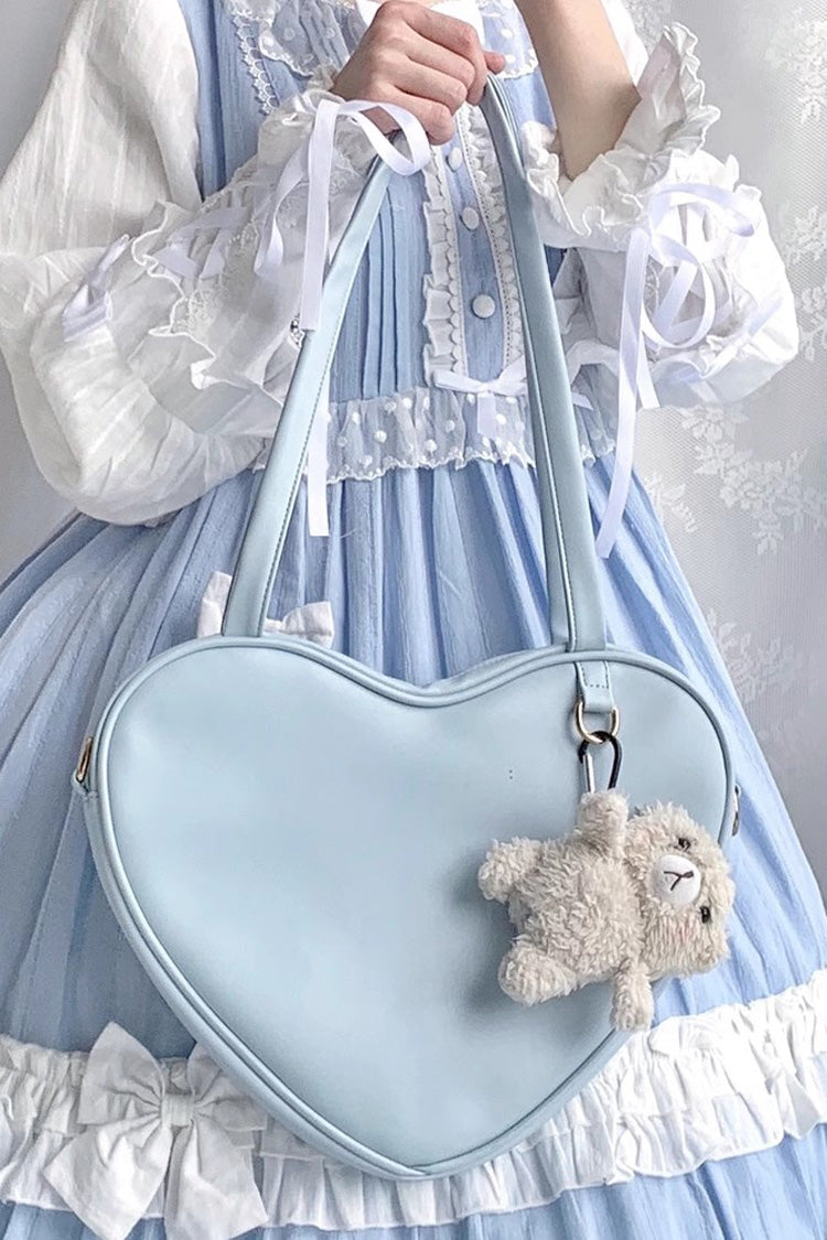 Solid Color Sweet Love Heart Lolita Shoulder Bag 6 Colors - Blue - 1