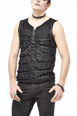 Black Broken Holes Thick Stripes Chest Chain Knit Men's Punk Vest - Product - 2