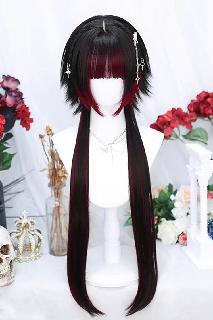 Japanese Style Highlight Trendy Girl Long Braid Sweet Lolita Wig 4 Colors - Dark-Red/Black - 4