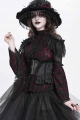 Black Printed Spliced Lace Lace-Up Slim Zippered Women's Gothic Palace Corset - Product - 6