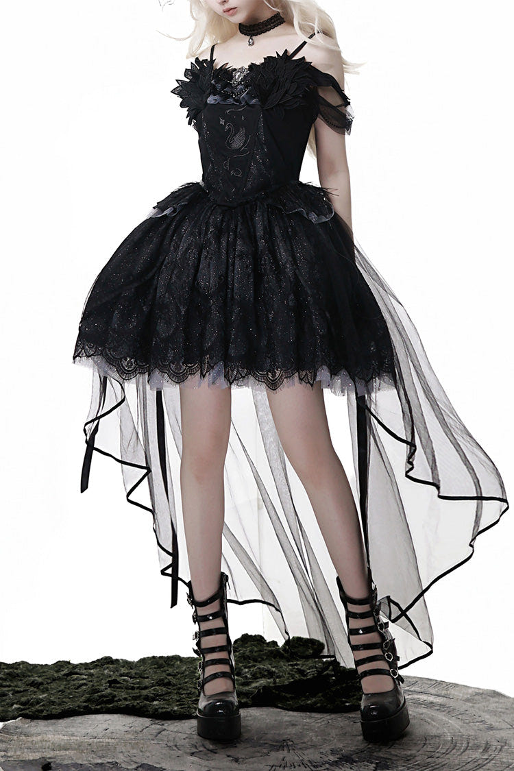 Black [Black Swan's Prayer] Sleeveless Ruffle Bowknot Gothic Ballet Lolita Jsk Dress - Product - 13