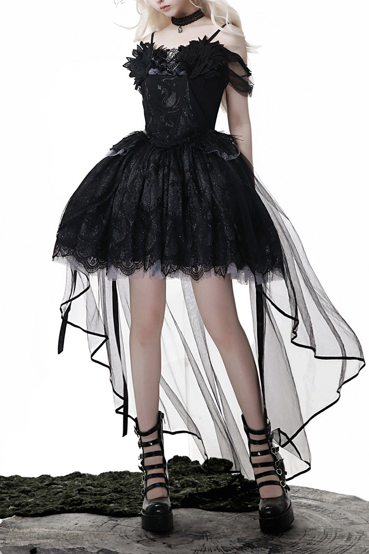 Black [Black Swan's Prayer] Sleeveless Ruffle Bowknot Gothic Ballet Lolita Jsk Dress - Product - 13