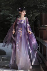Purple Long Sleeves Embroidery Sweet Tang-style Hezi Hanfu Dress Full Set - Product - 3