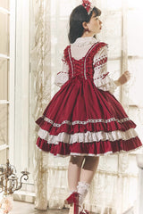 Red/White [Tina's Gift] Sleeveless Multi-Layered Ruffle Cardigan Bowknot Lace Sweet Lolita Jsk Dress - Product - 4