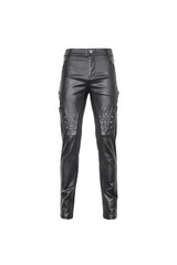 Black Studded Lace Up Leather Men's Punk Pants - Product - 7