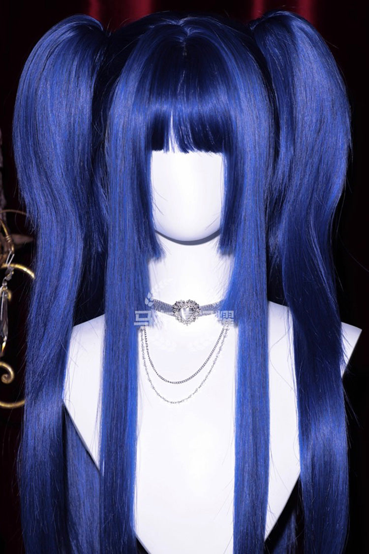 Klein-Blue Layered Hime-Cut Vintage Elegant Princess Lolita Wig - Product - 3