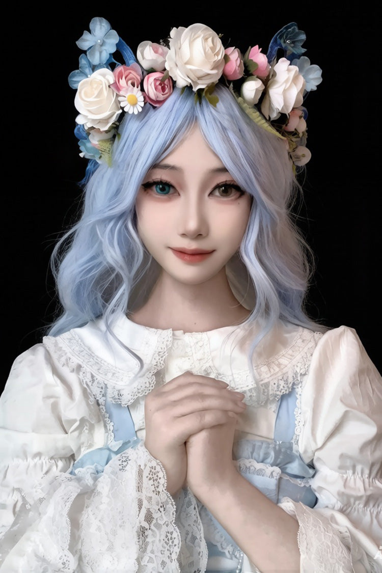 Blue Ombre Water Ripple Texture Long Wavy Sweet Lolita Wig - Product - 4