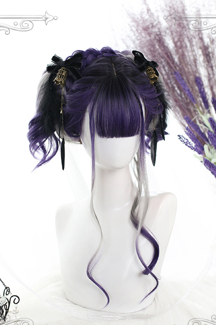 Purple Gray Segment Dyed Long Wavy Curly Hair Sweet Lolita Wigs - Product - 2