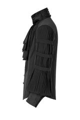 Black Stripes Long Sleeves Print Mens Gothic Blouse With Necktie - Product - 7