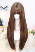 Warm Caramel Brown Wispy Air Bangs Straight Sweet Japanese Style Lolita Wig front view