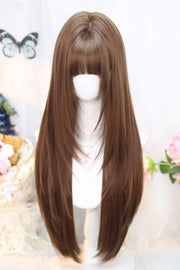 Warm Caramel Brown Wispy Air Bangs Straight Sweet Japanese Style Lolita Wig front view