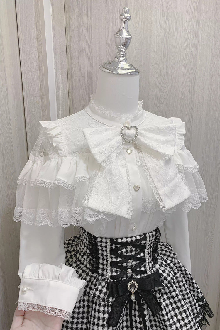 Sweet Ruffle Bowknot Lace Jirai Kei Japanese Blouse 2 Colors - White - 4