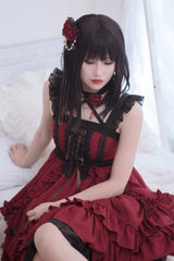Red [Seven Deadly Sins - Wrath] Double-Layered Ruffle Stitching Lace Gothic Lolita Jsk Dress - Product - 3