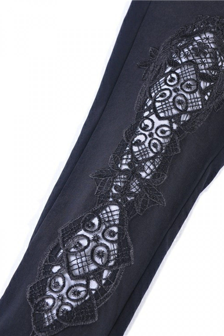 Black Floral Cut-Out Lace-Up Women's Gothic Leggings - Product - 11