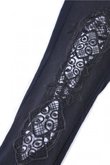 Black Floral Cut-Out Lace-Up Women's Gothic Leggings - Product - 11