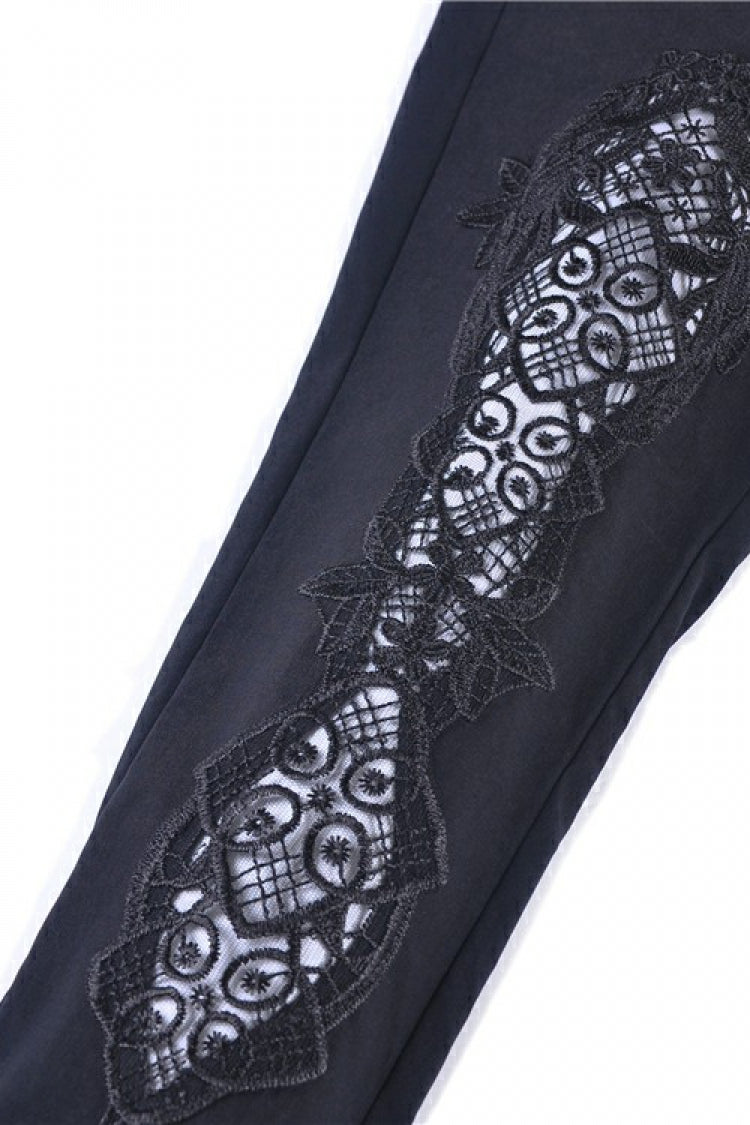 Black Floral Cut-Out Lace-Up Women's Gothic Leggings - Product - 11