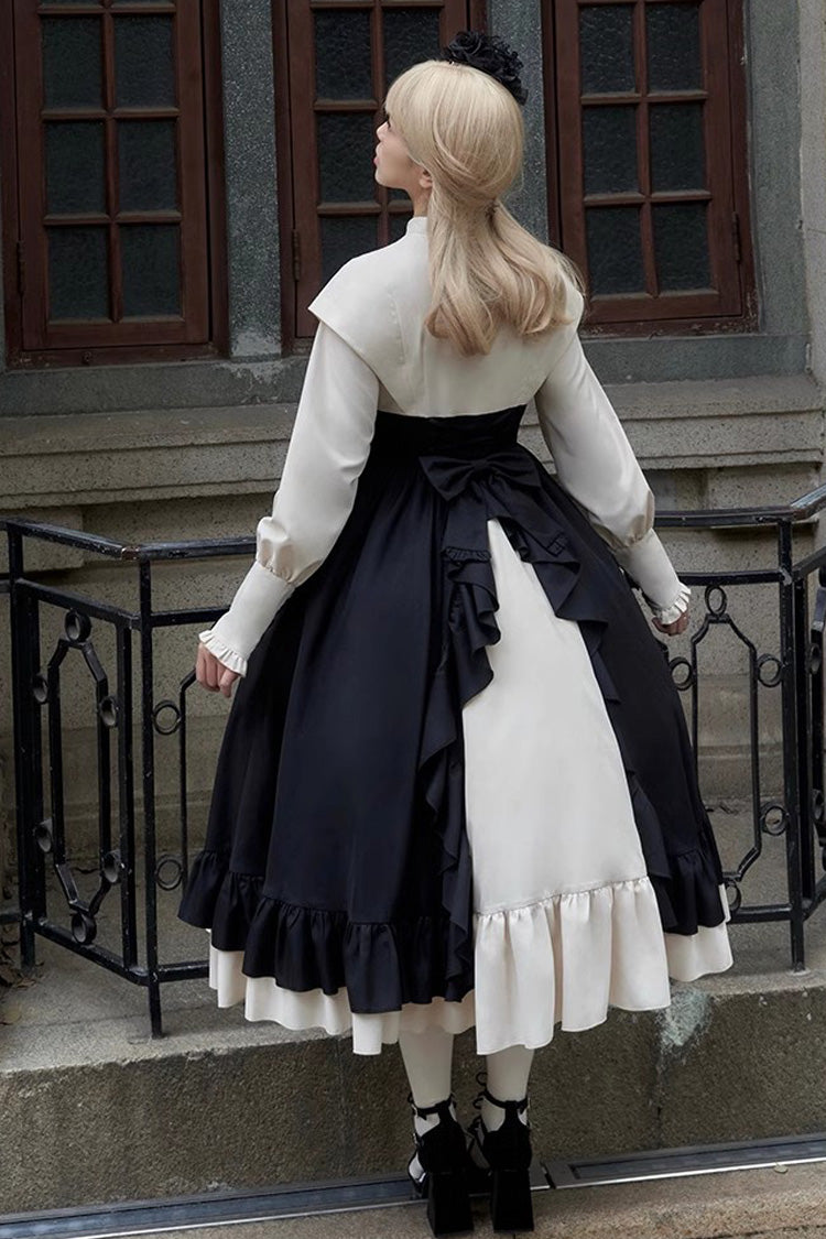 Rose Embroidery Long Sleeves Ruffle Bowknot Fake Two Pieces Elegant Lolita Dress 2 Colors - Product - 10