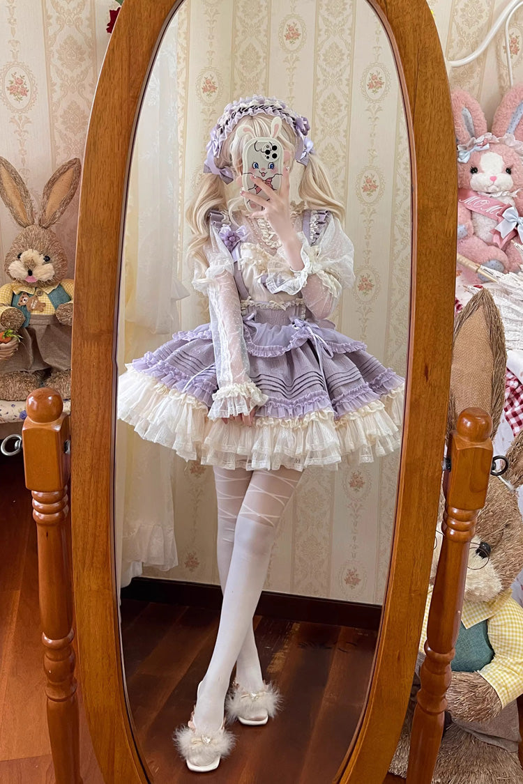 [Grape Crunchies] Sleeveless Multi-Layered Ruffled Bow Lace Sweet Lolita Strap Dress 2 Colors - Product - 7