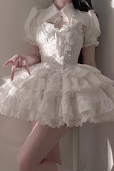 [Covenant Cross] Sleeveless Triple-Layered Ruffle Bowknot Lace-Up Gothic Lolita Jsk Dress 6 Colors - Product - 6