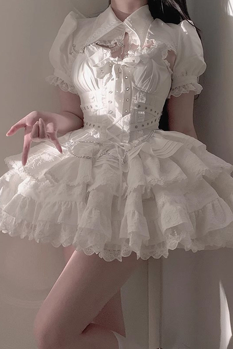 [Covenant Cross] Sleeveless Triple-Layered Ruffle Bowknot Lace-Up Gothic Lolita Jsk Dress 6 Colors - Product - 6