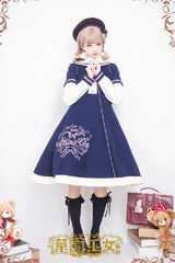 Bear Print Embroidery Long Sleeves Bowknot Sweet Lolita Woolen Coat 2 Colors - Product - 2