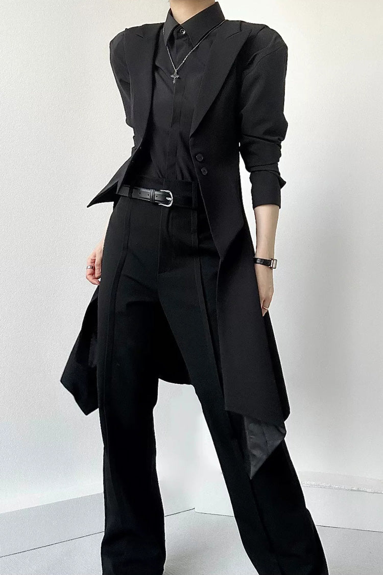 Black V Collar Sleeveless Slim Asymmetric Swallowtail Prince Gothic Ouji Lolita Long Vest - Product - 8
