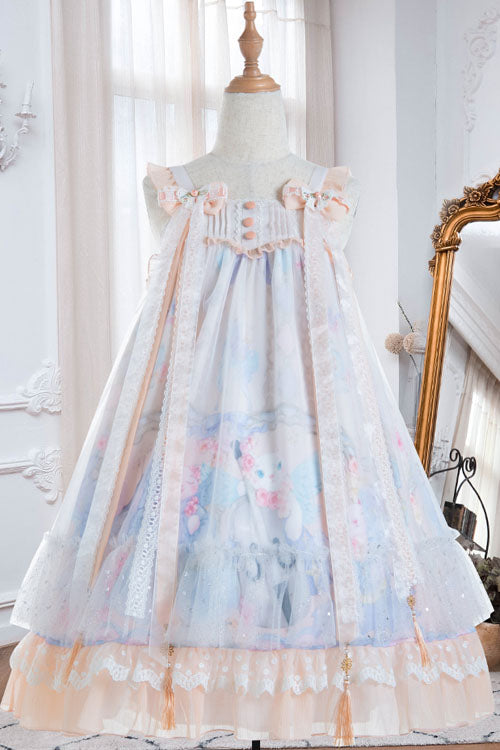 Light Blue Violin Cat Print Bowknot High Waisted Multi-Layer Ruffled Sweet Lolita Jsk Dress - Product - 6