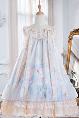 Light Blue Violin Cat Print Bowknot High Waisted Multi-Layer Ruffled Sweet Lolita Jsk Dress - Product - 6