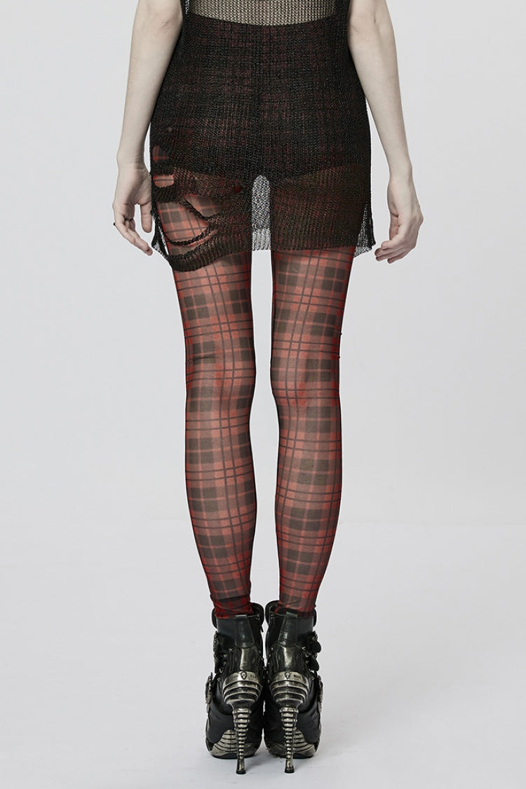 Plaid Print Slim Sheer Women's Steampunk Leggings 2 Colors - Product - 9