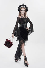 Black Embroidered Rose Lace-up Irregular Women's Gothic Hem Skirt - Product - 8