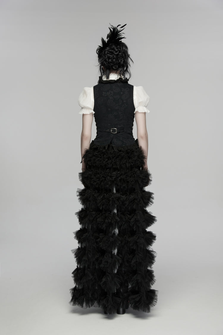 Black Jacquard Lace Lace-Up Slim Pleated Women's Gothic Palace Vest - Product - 4