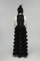 Black Jacquard Lace Lace-Up Slim Pleated Women's Gothic Palace Vest - Product - 4