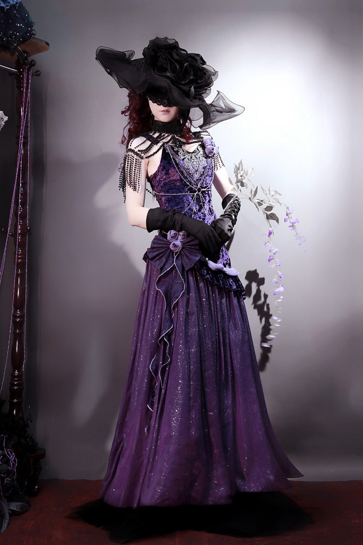 Purple [Madame Butterfly] Ruffle Bowknot Lace Sweet Elegant Gorgeous Lolita Jsk Dress - Product - 4