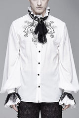 White Chiffon Embroidered Long Sleeves Mens Gothic Blouse - White - 1