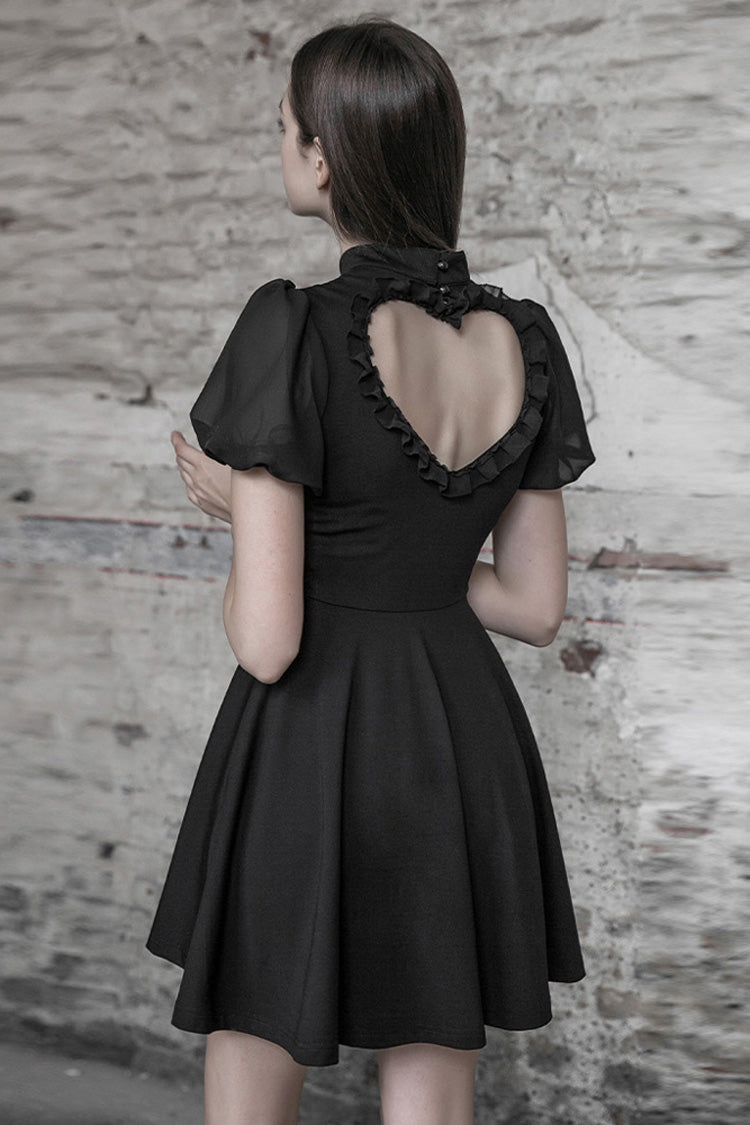 Black Heart Shaped Hollow High Waist Bow Women's Steam Punk Dress - Product - 4