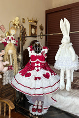 Red [Velvet Rabbit] Sleeveless Multi-Layered Ruffled Bow Sweet Lolita Jsk Dress Set - Product - 9