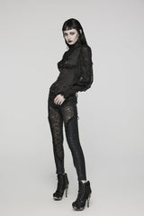 Black Stand Collar Lace Long Sleeves Ruffle Hollow Womens Gothic Blouse - Product - 5