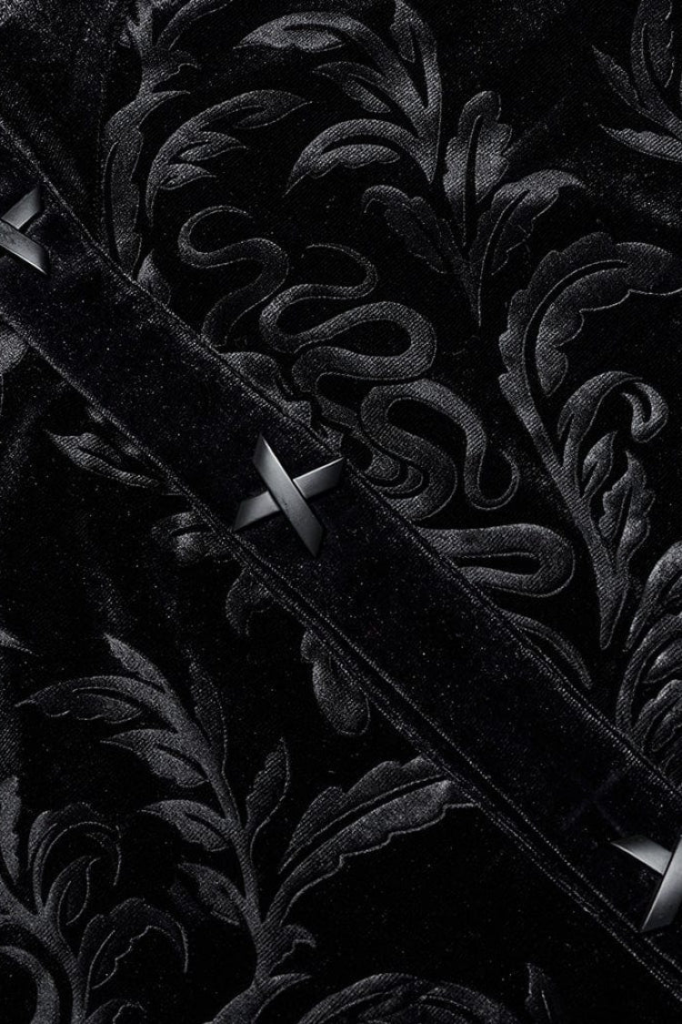 Black Stand Collar Floral Print Stitching Mens Gothic Blouse - Product - 6