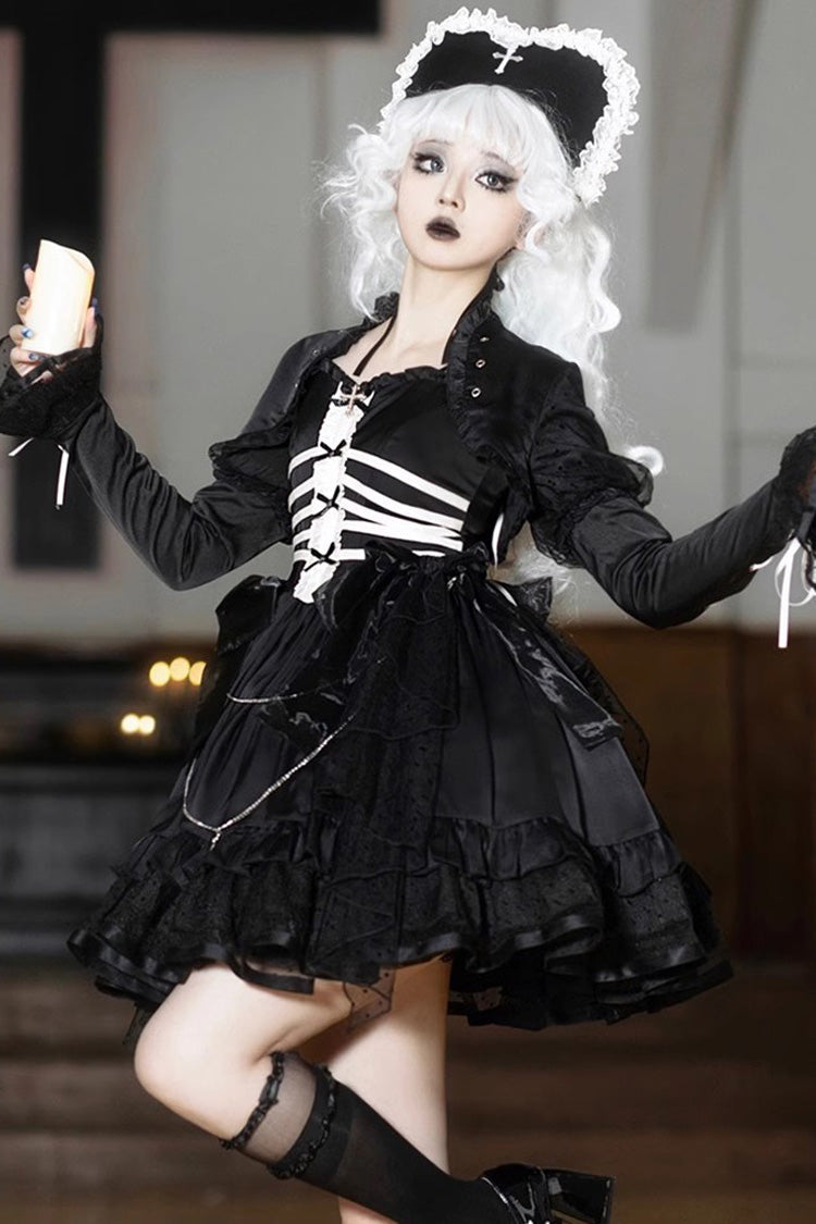 Black Multi-layer Ruffle Gothic Elegant Princess Lolita Jsk Dress - Product - 6