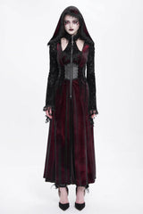 Red Long Sleeves Hollow Embroidery Hooded Ripped Women's Gothic Dress Coat - Product - 2