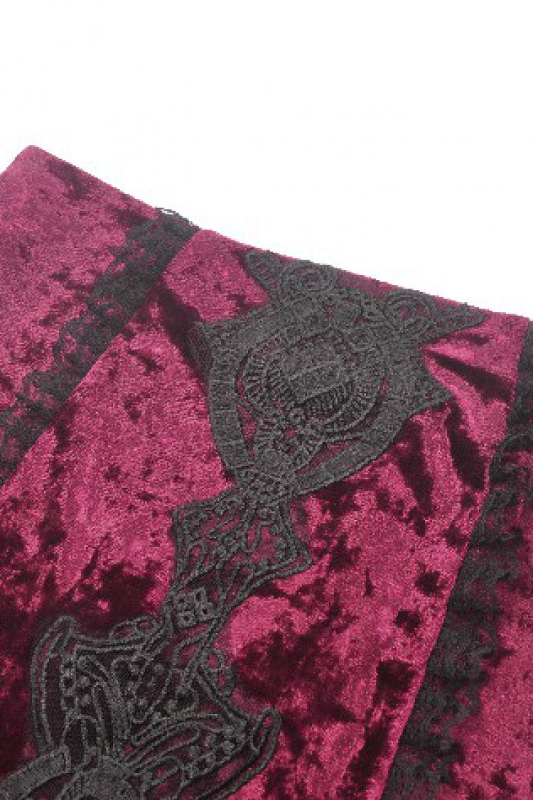 Black/Red Embroidered Velvet Spliced Lace Lace-Up Women's Gothic High/Low Maxi Skirt - Product - 16