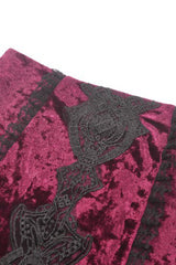 Black/Red Embroidered Velvet Spliced Lace Lace-Up Women's Gothic High/Low Maxi Skirt - Product - 16