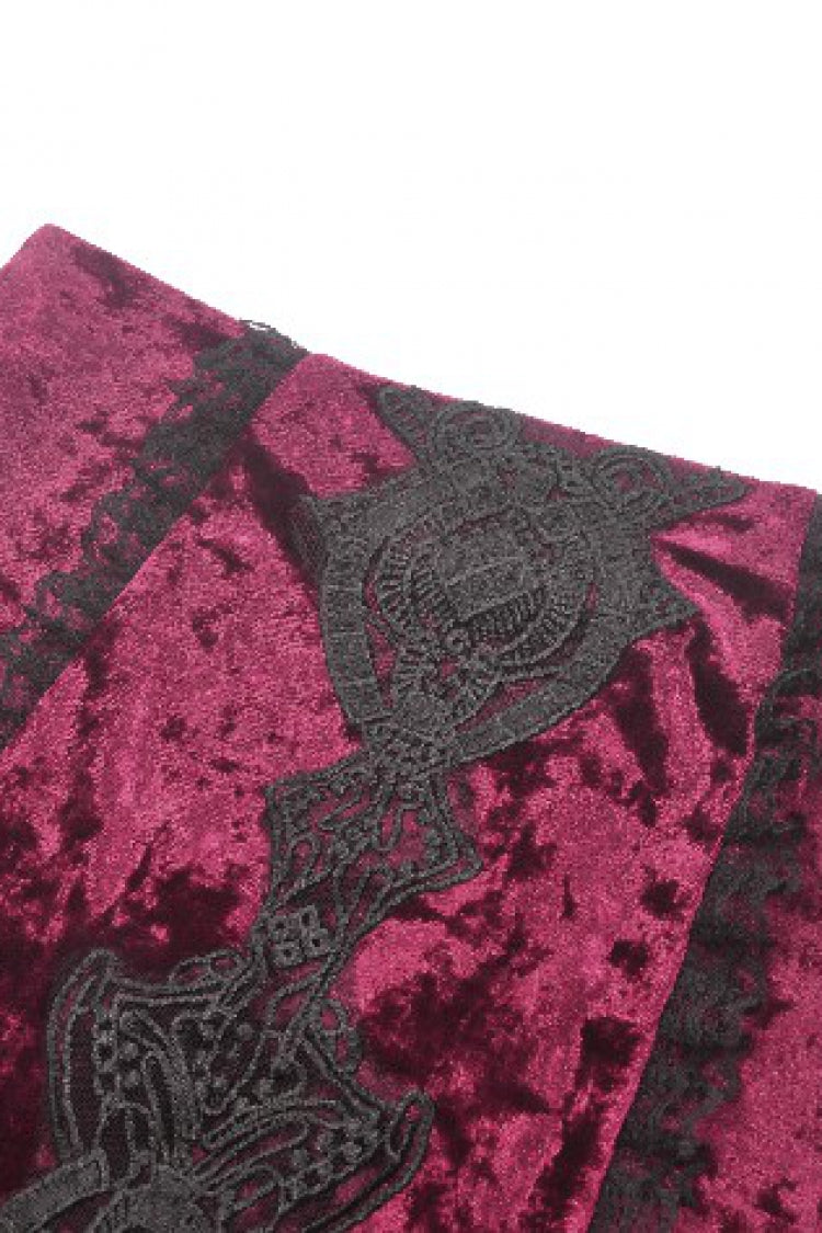 Black/Red Embroidered Velvet Spliced Lace Lace-Up Women's Gothic High/Low Maxi Skirt - Product - 16