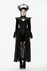 Black Stand Collar Long Flared Sleeves Lace Spliced Velvet Women's Gothic Cape - Product - 6