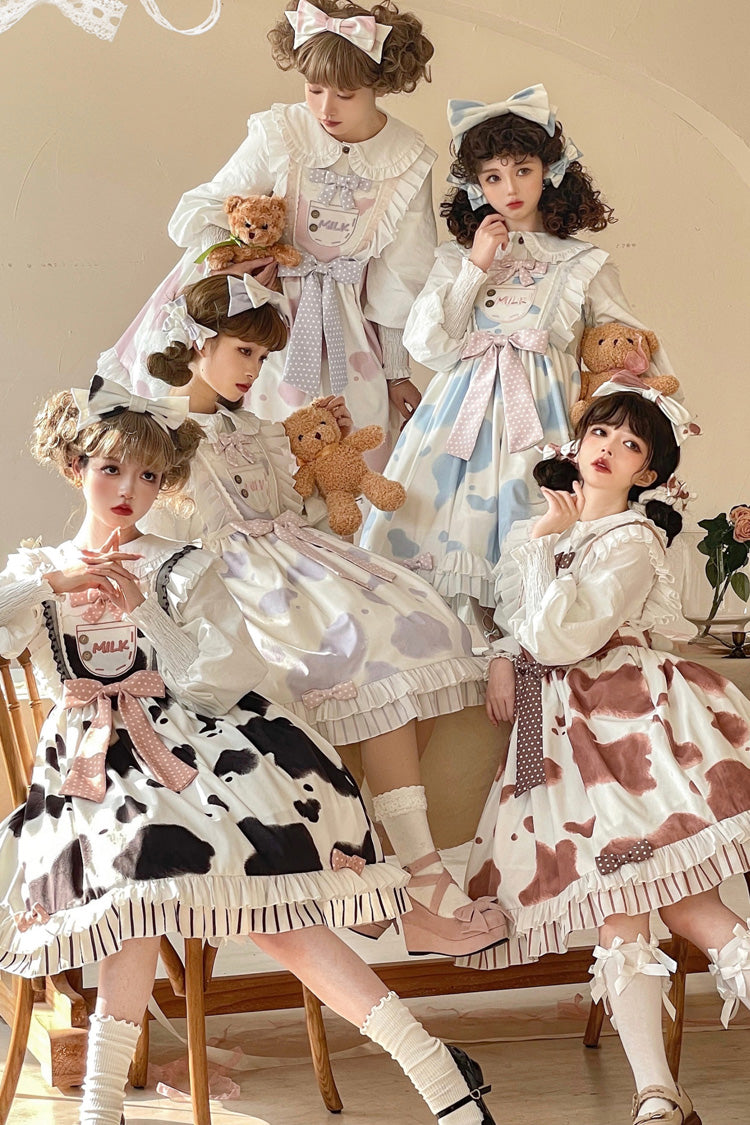 Milk Cow Print Ruffle Bowknot Sweet Lolita Jsk Dress 5 Colors - Product - 6