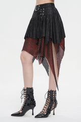 Red/Black Lrregular Mesh Splice Buckle Women's Gothic Skirt - Product - 4