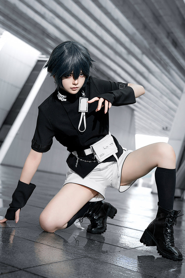 Black Functional Style Stand Collar Short Sleeves Ouji Fashion Prince Handsome Lolita Blouse - Product - 5