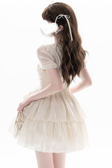 Apricot [Prussian Legend] Short Sleeves Multi-Layered Jacquard Ruffle Bowknot Sweet Lolita Dress - Product - 3